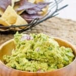 Homemade Chipotle guacamole with tortilla chips.