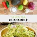 Copycat Chipotle guacamole ingredients and the finished dish.