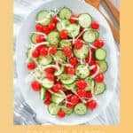 A platter of copycat Cracker Barrel cucumber, tomato, and onion salad.