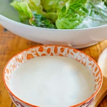 Homemade creamy Japanese miso salad dressing in a small bowl.