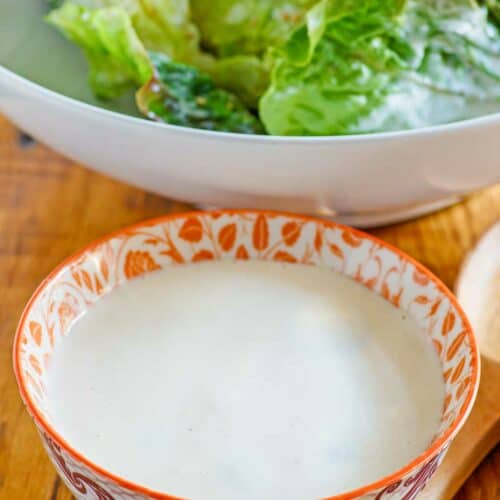 Homemade creamy Japanese miso salad dressing in a small bowl.