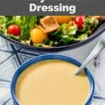Homemade Outback honey mustard salad dressing and a salad.