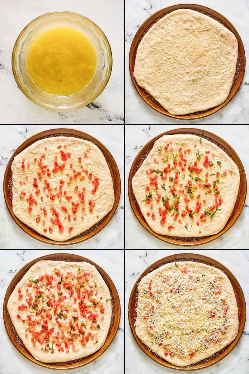 Collage of making copycat Red Lobster lobster pizza.