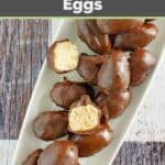 Copycat Reese's chocolate covered peanut butter eggs on a platter.