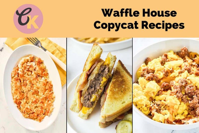 Copycat Waffle House hash browns, Texas patty melt sandwich, and hashbrown bowl.