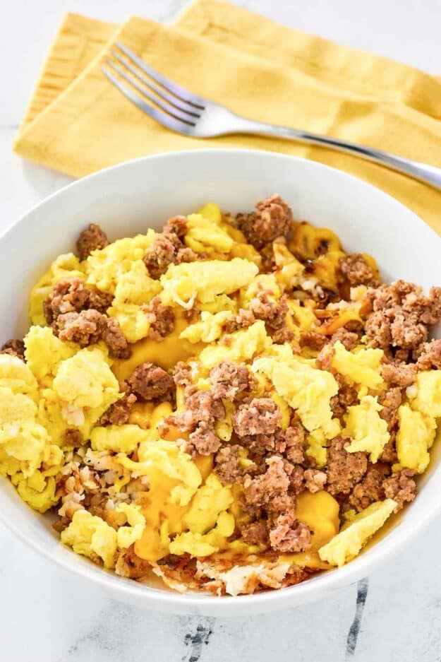 Waffle House Sausage, Egg, and Cheese Hashbrown Bowl CopyKat Recipes