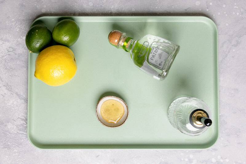 Copycat Chipotle margarita ingredients on a tray.