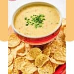 A bowl of homemade Chipotle queso blanco and tortilla chips.