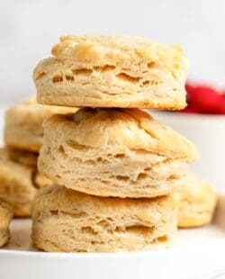 Homemade freezer biscuits on a plate.