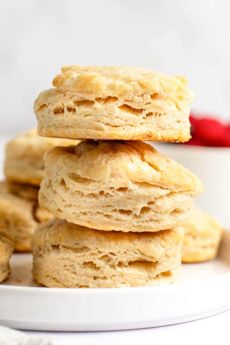 Homemade freezer biscuits on a plate.