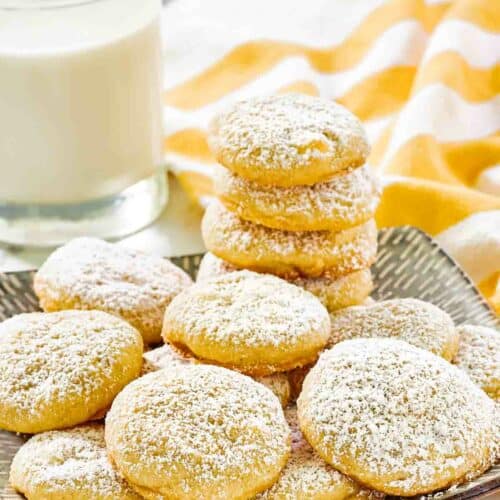 Copycat Panera lemon drop cookies on a plate.