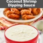 A small bowl of homemade Red Lobster pina colada coconut shrimp dipping sauce.
