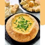 Homemade Red Lobster ultimate seafood fondue in a bread bowl.