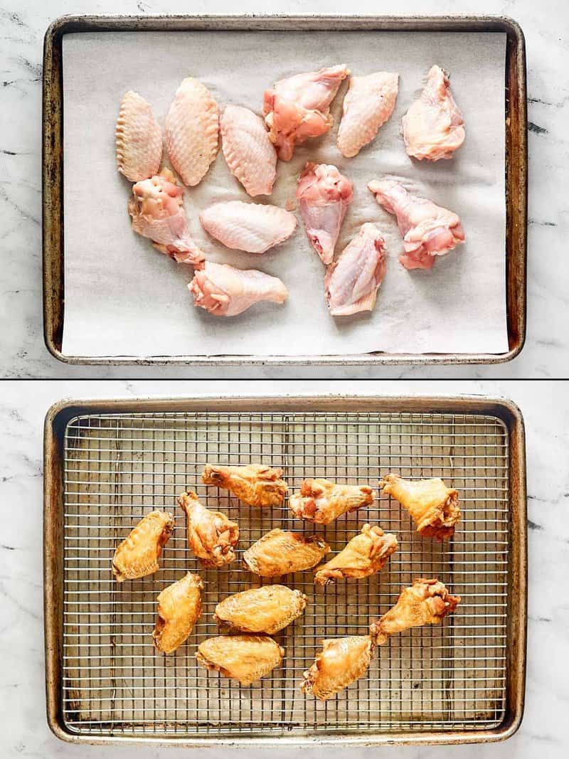 Before and after frying chicken wings.