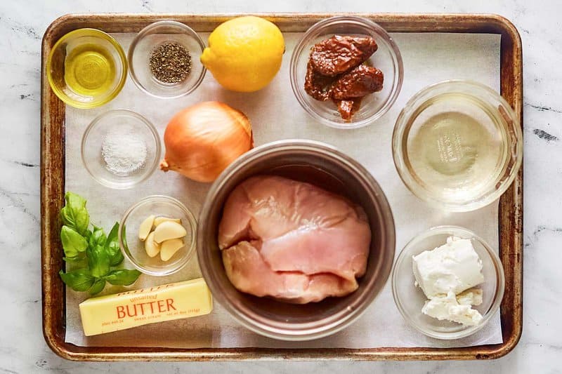 Copycat Carrabba's chicken bryan ingredients on a tray.