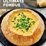 Copycat Red Lobster ultimate seafood fondue in a bread bowl.
