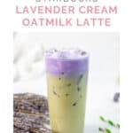 A glass of copycat Starbucks iced lavender cream oat milk latte.