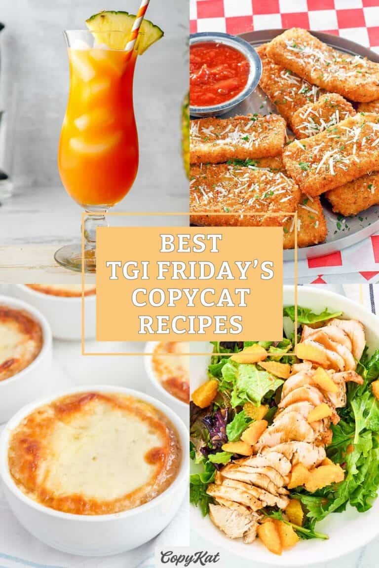 Copycat TGI Friday's rum punch, cheese sticks, French onion soup, and mandarin orange salad.