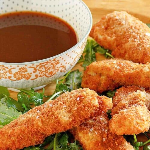 Chicken fingers and copycat TGI Friday's jack daniels dipping sauce.