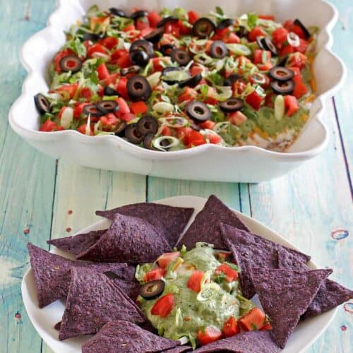 Copycat TGI Friday's nine layer dip and tortilla chips.