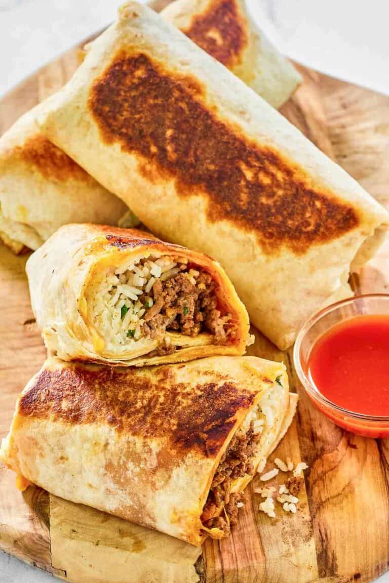 Copycat Taco Bell quesaritos on a wood board.