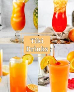 Four fruity tropical tiki drinks.