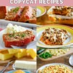 Copycat Boston Market meatloaf, sweet potato casserole, cornbread, and squash casserole.