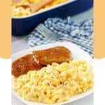 Homemade Boston Market macaroni and cheese and meatloaf on a plate.