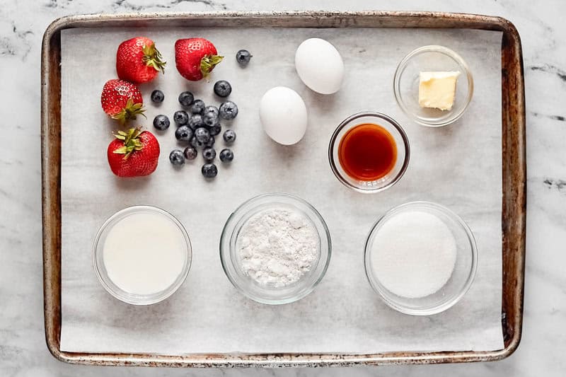 Copycat IHOP caller  berry crepes ingredients connected  a tray.