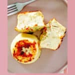 Two copycat Starbucks egg white bites and a fork on a plate.