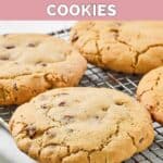 Homemade Crumble chocolate chip cookies cooling on a wire rack.