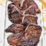 Copycat Fogo de Chao picanha steaks on a platter.