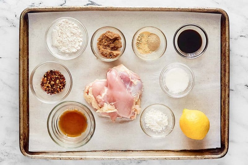 Copycat Panda Express grilled teriyaki chicken ingredients on a tray.