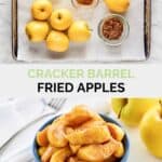 Copycat cracker barrel fried apples ingredients and the finished dish.