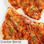 Two pieces of homemade cracker barrel smoky southern grilled chicken.