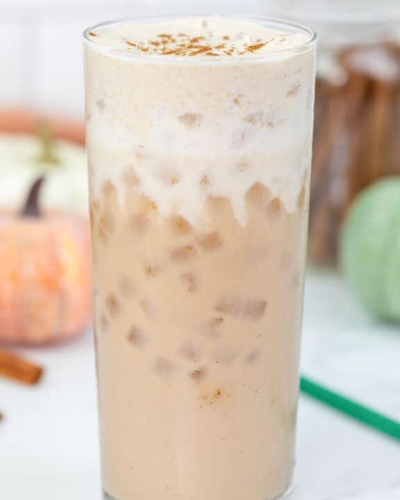 Copycat Starbucks iced pumpkin cream chai latte.