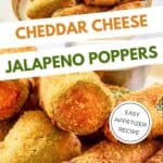 Crunchy deep fried cheddar cheese jalapeno poppers.