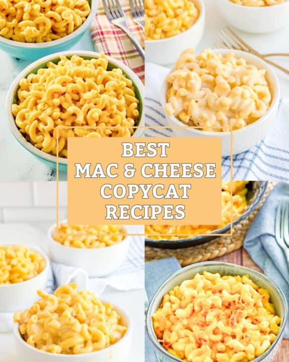 Four restaurant mac and cheese dishes.