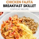 A bowl of copycat Denny's chicken fajita breakfast skillet.