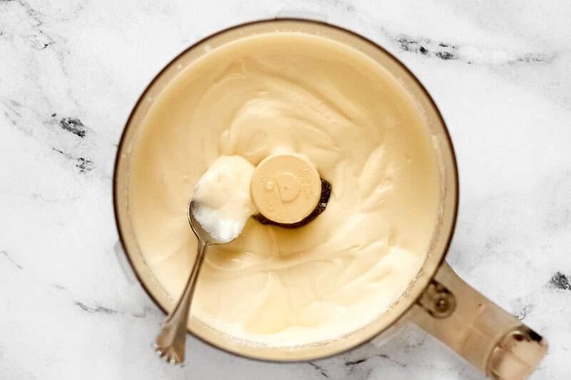 Lemon ricotta crepe filling in a food processor.