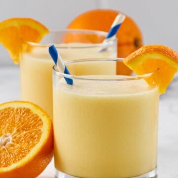 Copycat orange julius in two glasses.