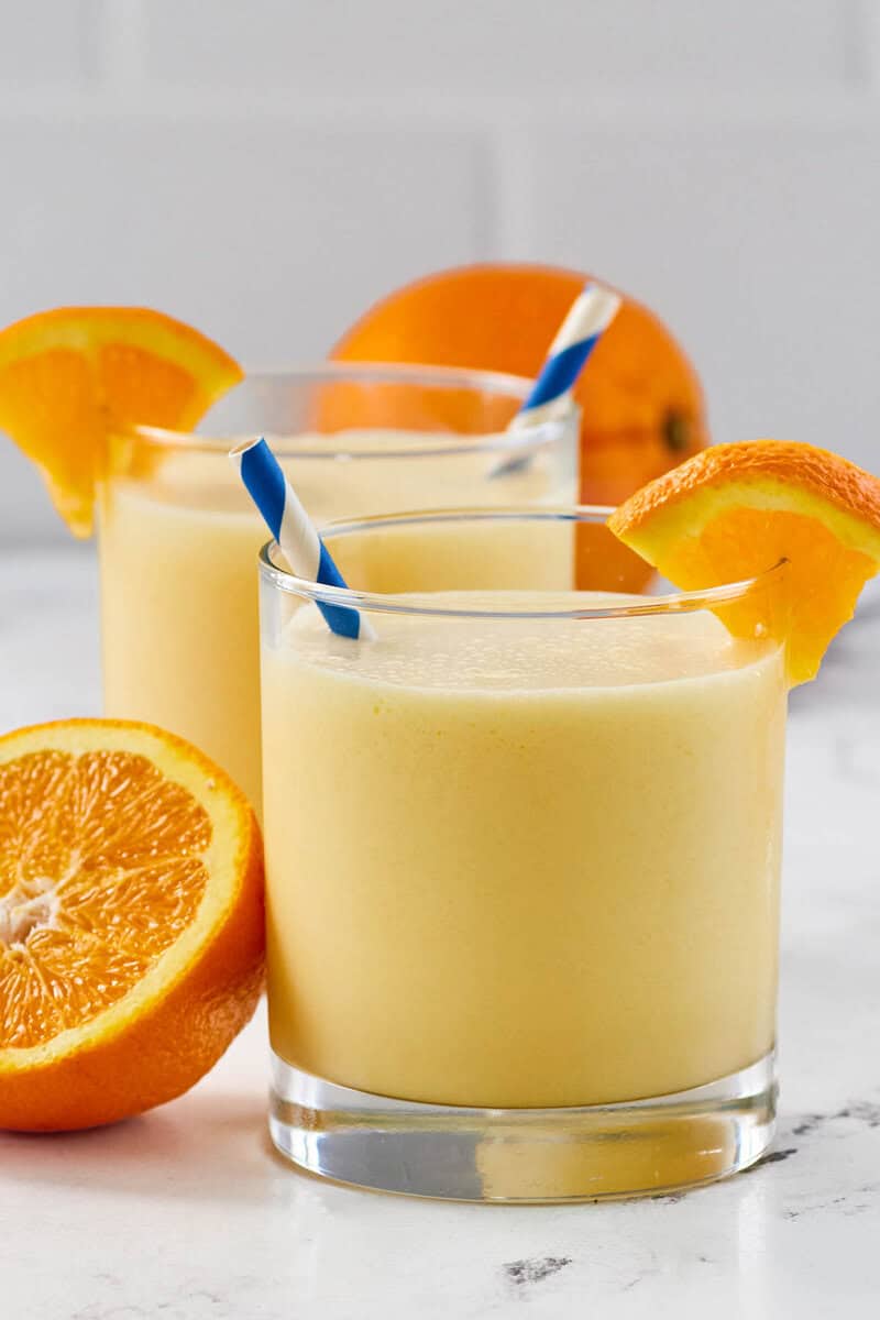 Copycat orange julius in two glasses.