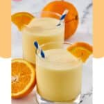 Two glasses of homemade orange julius.