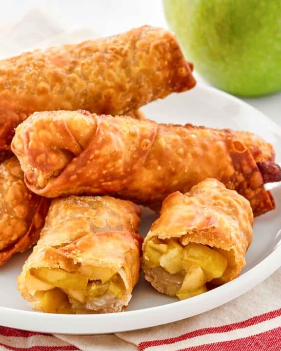 Copycat panda express apple pie egg rolls on a plate.