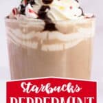 Homemade starbucks peppermin mocha with whipped cream and chocolate syrup on top.