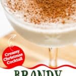 Homemade brandy alexander with ice cream in a stemmed glass.