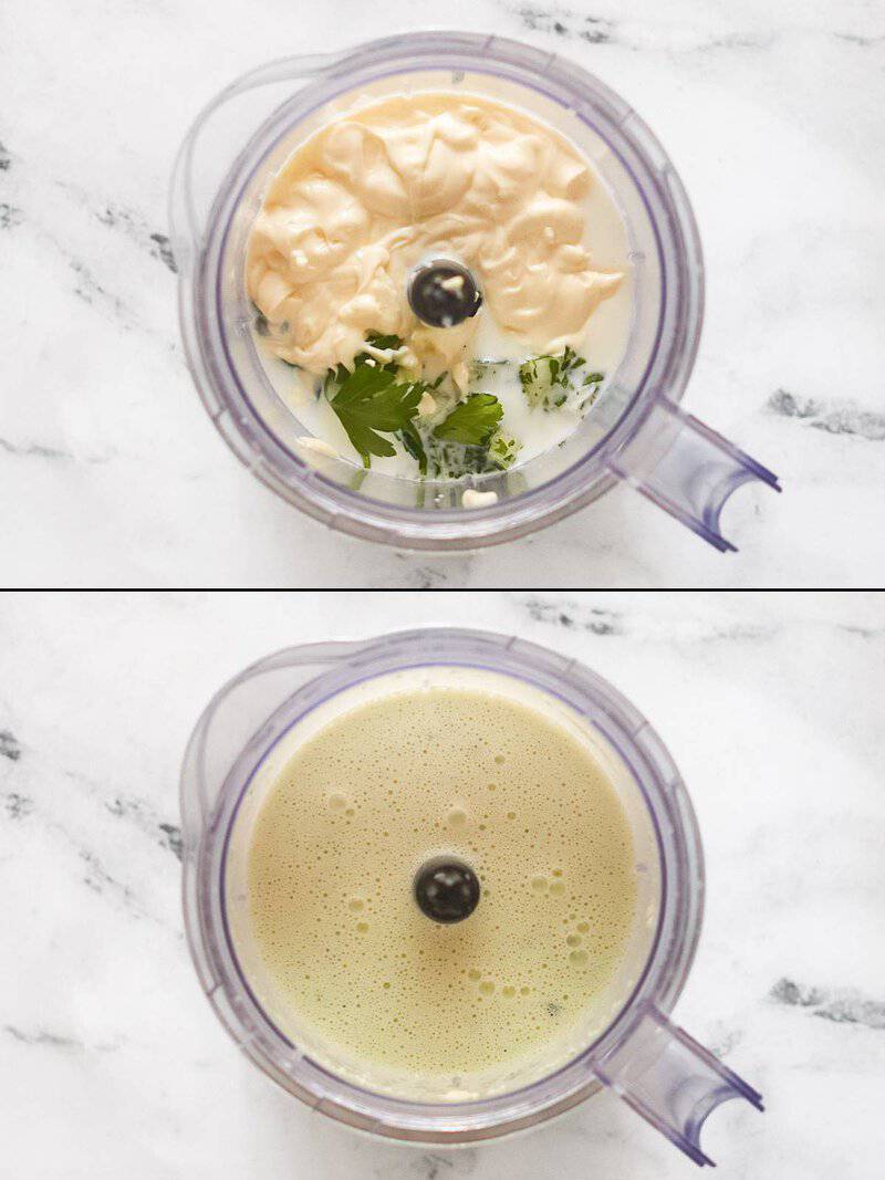 Making buttermilk ranch dressing.