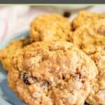 Grandma's old-fashioned oatmeal raisin cookies on a small plate.