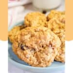 Homemade grandma's oatmeal raisin cookies on a plate.