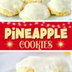 Frosted pineapple cookies on a plate.